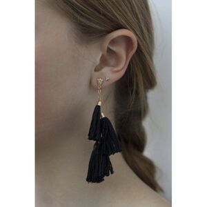 NWT Revolve Ettika Daydreamer Black Tassel 18kt Gold Plated Earrings